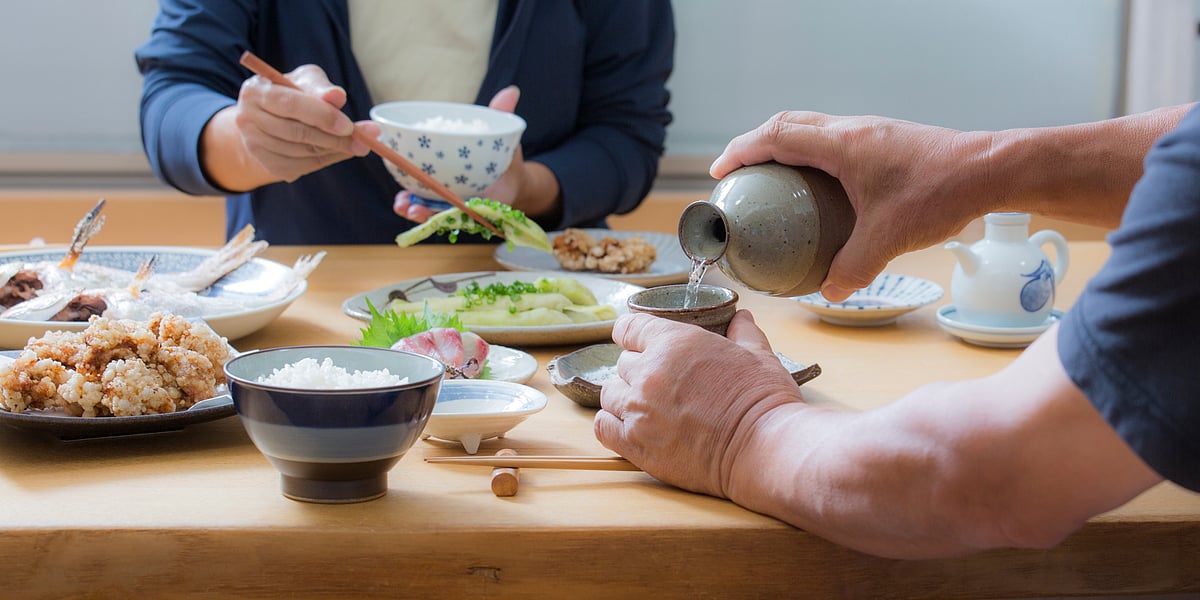 Sake being enjoyed at a dinner table