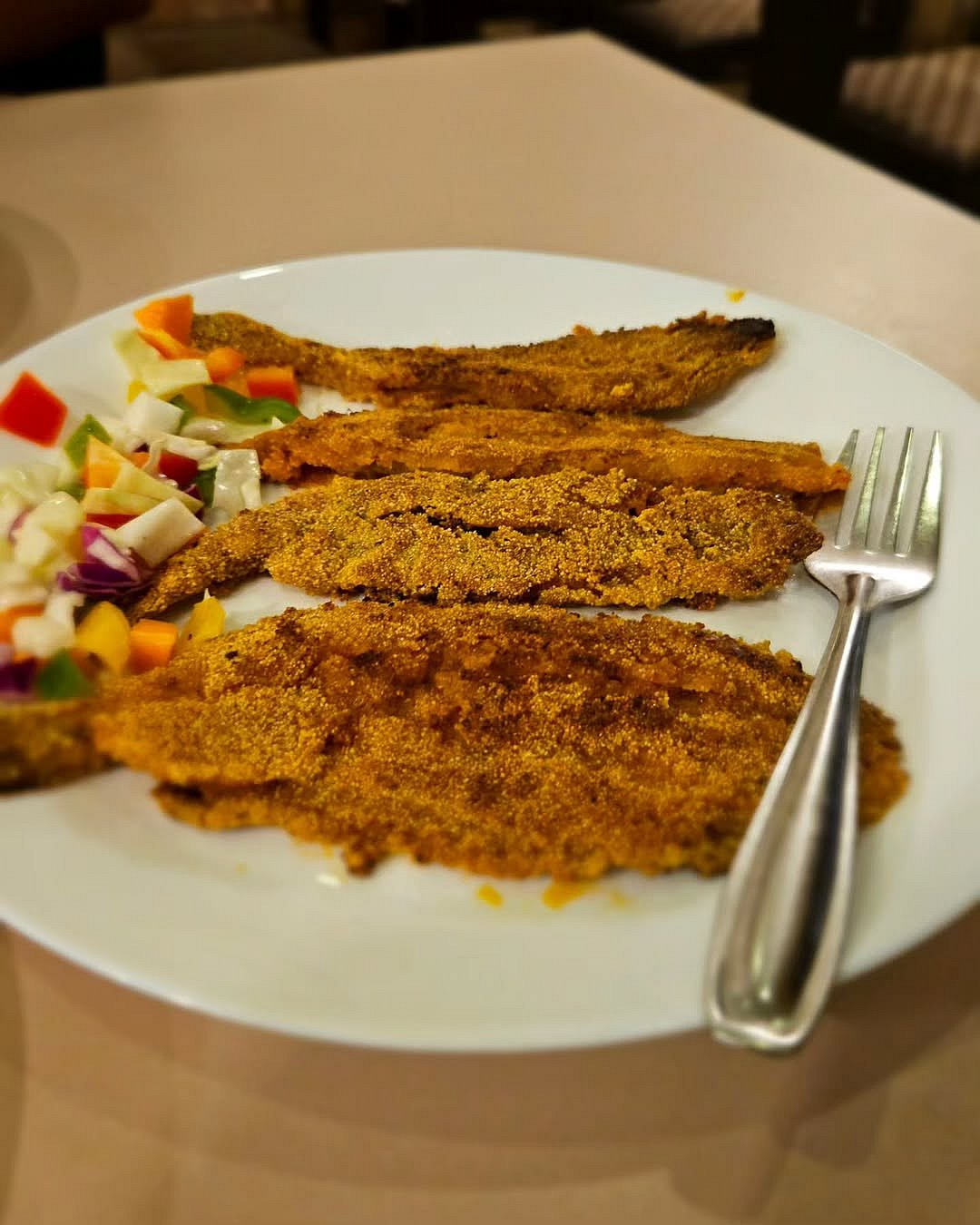 Fish coated in rava and fried 