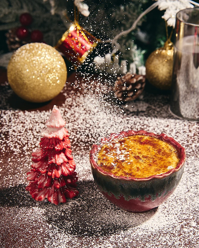 The luscious and creamy crème brûlée with strawberries is part of Luvs Christmas menu