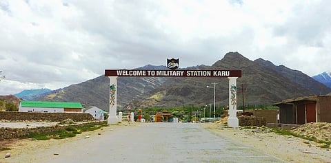 Military welcome board at Kharu