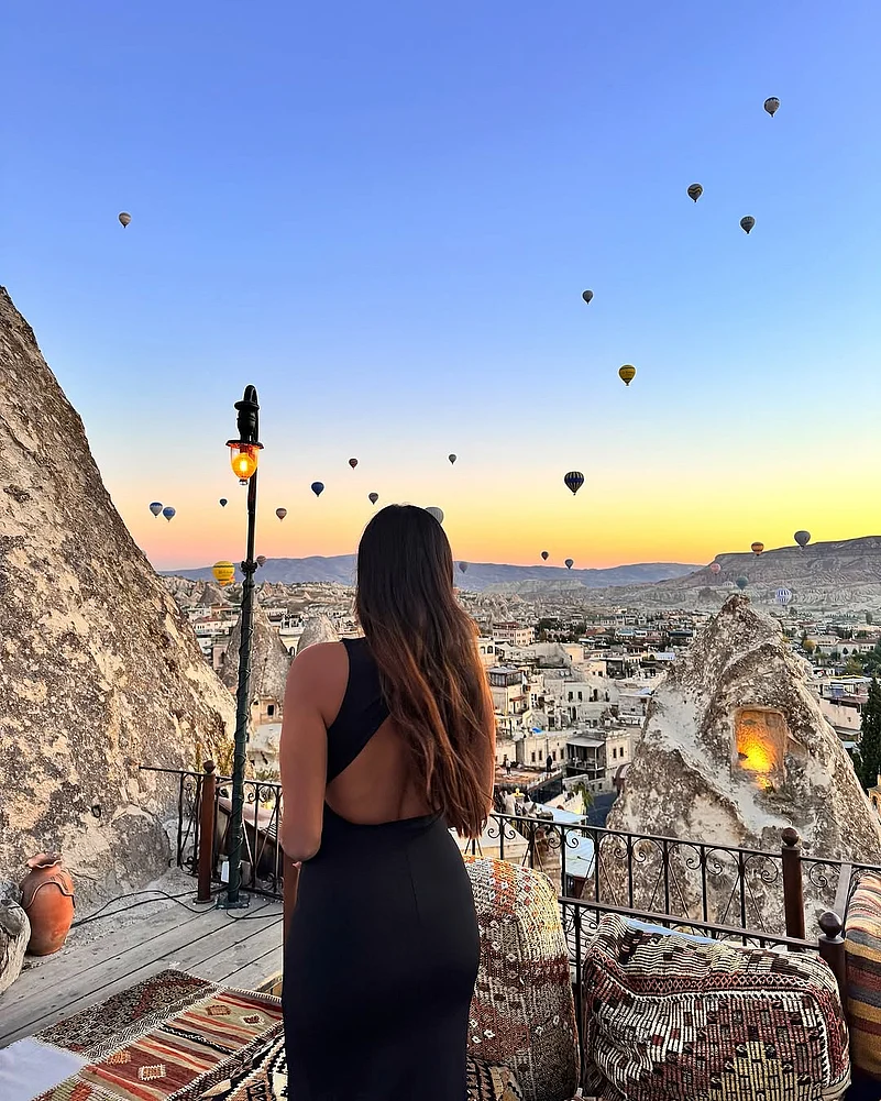 The cave hotel features a terrace with stunning panoramic views