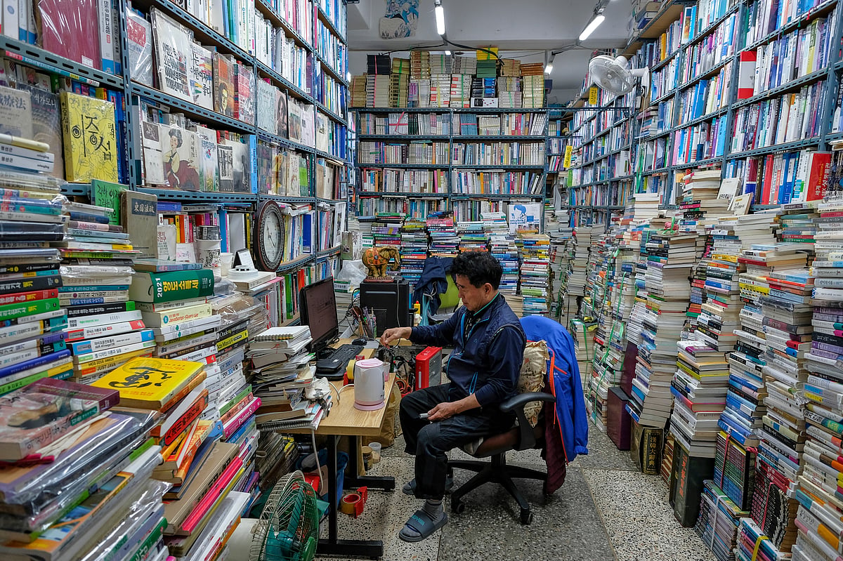 A bookseller in the Bosu Book Street of Busan