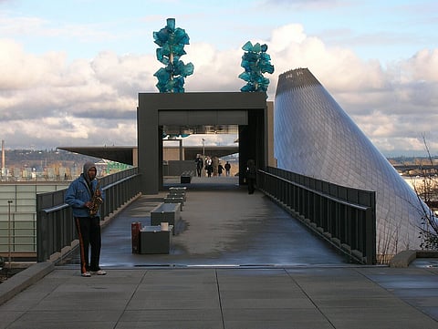 The bridge is an architectural marvel showcasing Chihuly's signature glass sculptures