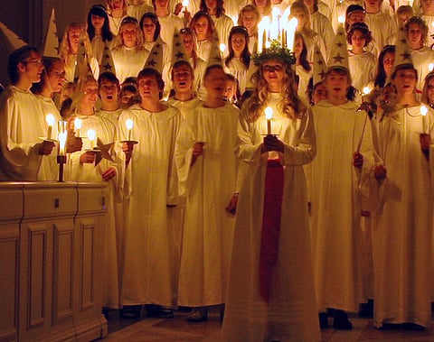 Congregation at a Church on solstice in Sweden