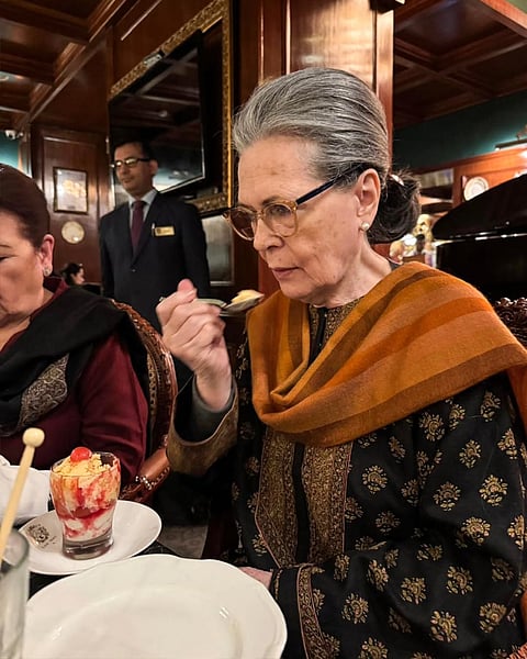 Sonia Gandhi enjoys the classic dessert introduced in the menu during the World War II