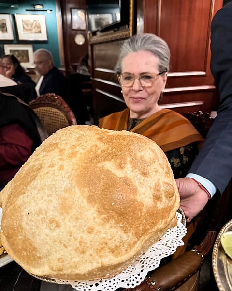 Sonia Gandhi relishes the much-loved chana bhatura