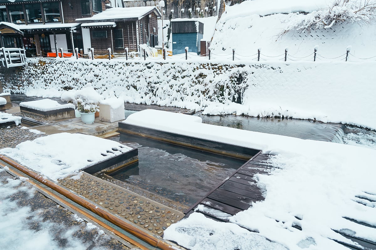 The hot springs of Ginzan Onsen in winter