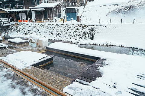 The hot springs of Ginzan Onsen in winter