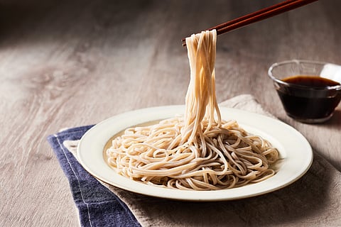 In Japanese households, families eat buckwheat soba noodles, or toshikoshi soba, at midnight on New Year’s Eve