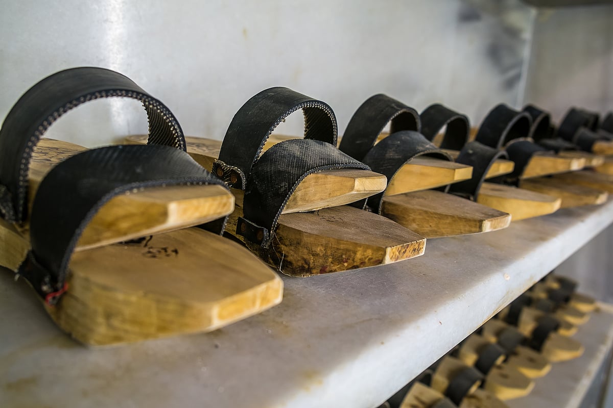 Wooden sandals that are worn by patrons in a hammam