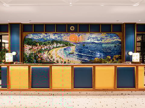 The glass mosaic behind the reception