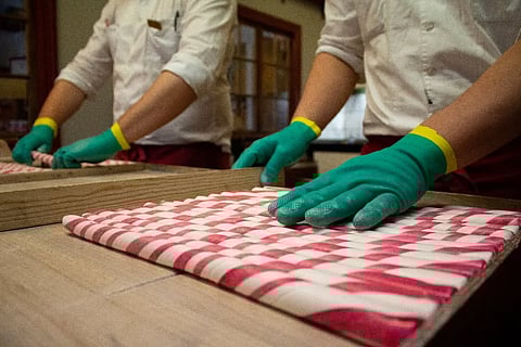 Candy canes being made