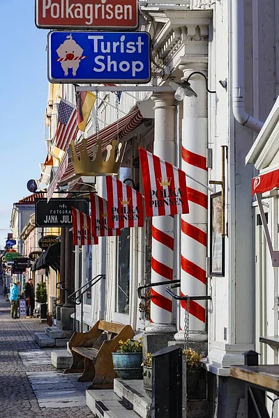 There are candy cane stores lining the streets of the town
