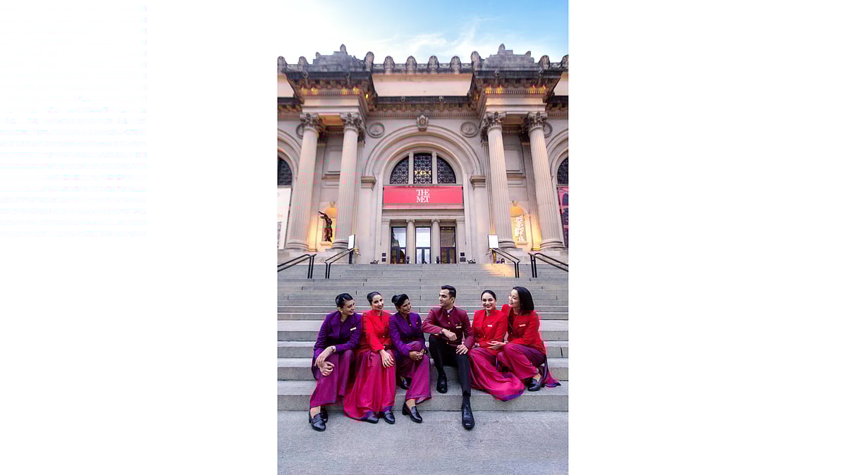 Air Indias cabin crew on the grand staircase of The MET