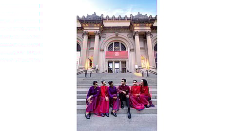 Air India's cabin crew on the grand staircase of The MET