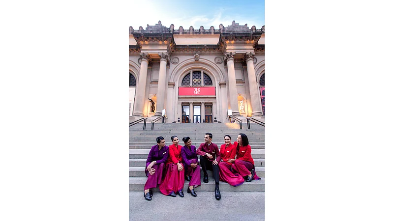 Air Indias cabin crew on the grand staircase of The MET