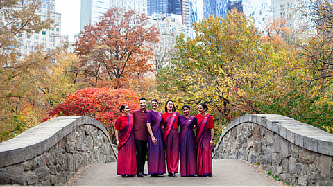 Air India's cabin crew on the famed Gapstow Bridge in Central Park, New York City
