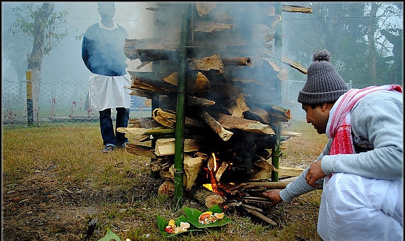 During Magh Bihu, makeshift huts host lavish feasts before being ceremonially burned