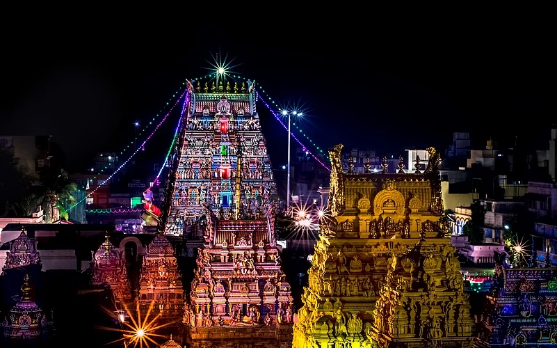 The Parthasarathy Temple at night