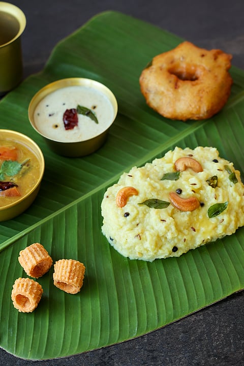 Ven Pongal (seen here) is the savoury variant of Sakkarai Pongal