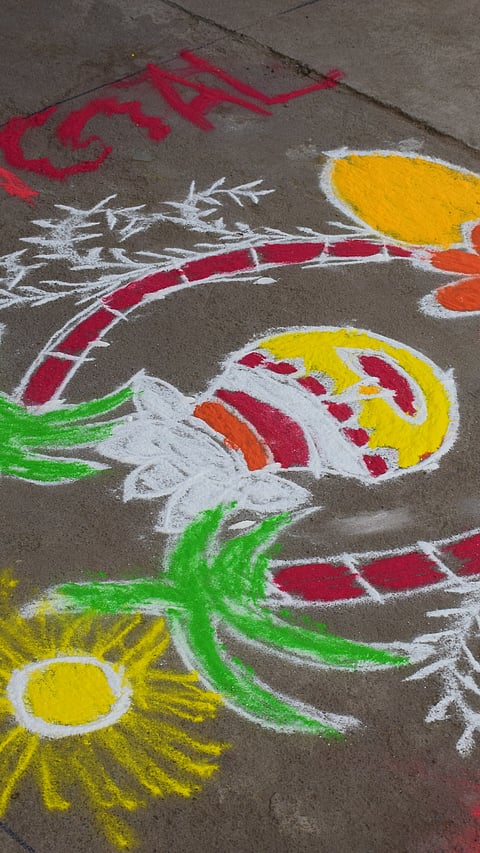 Creating kolam is a significant part of Pongal celebrations