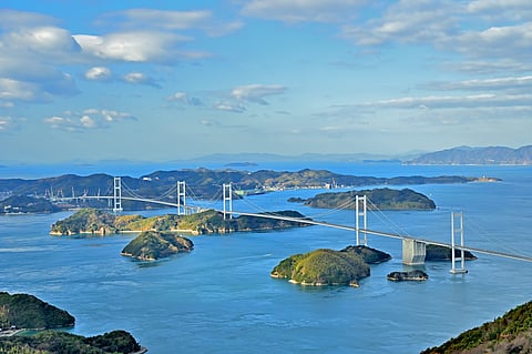 The Kurushima Kaikyō Bridge is part of the Shimanami Kaidō