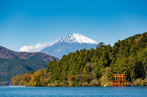 Mount Fuji as seen from Lake Ashi in Hakone