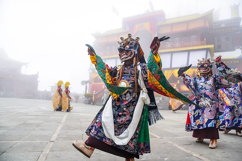 Chams often depict incidents from the life of Padmasambhava, the 9th-century Nyingmapa teacher, and other saints
