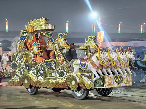 Grand procession by akharas feature decorated tableaus at Maha Kumbh 2025