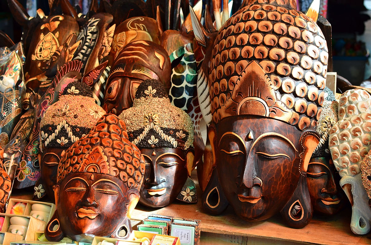 Handcrafted souvenirs for sale at the Ubud Art Market