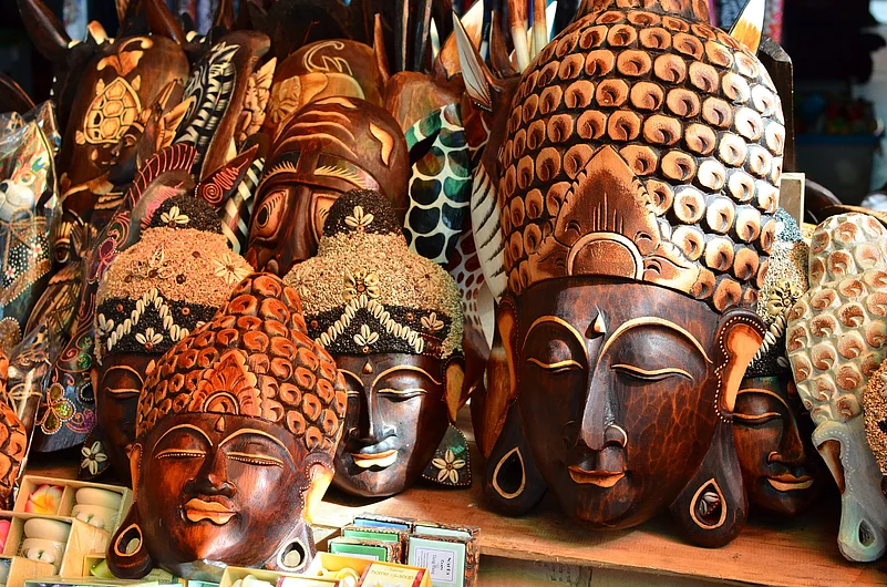 Handcrafted souvenirs for sale at the Ubud Art Market