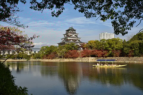 Hiroshima Castle, built in 1589, is a popular place for spotting cherry blossoms