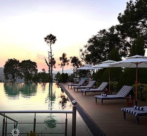 Suryavilas Luxury Resort & Spa, offers panoramic views of the surrounding hills