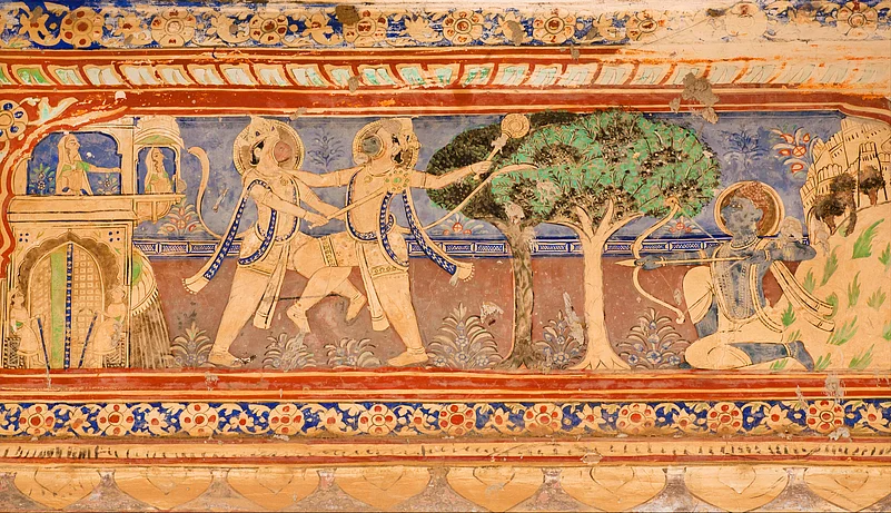 A mural depicting a scene from the Ramayana.