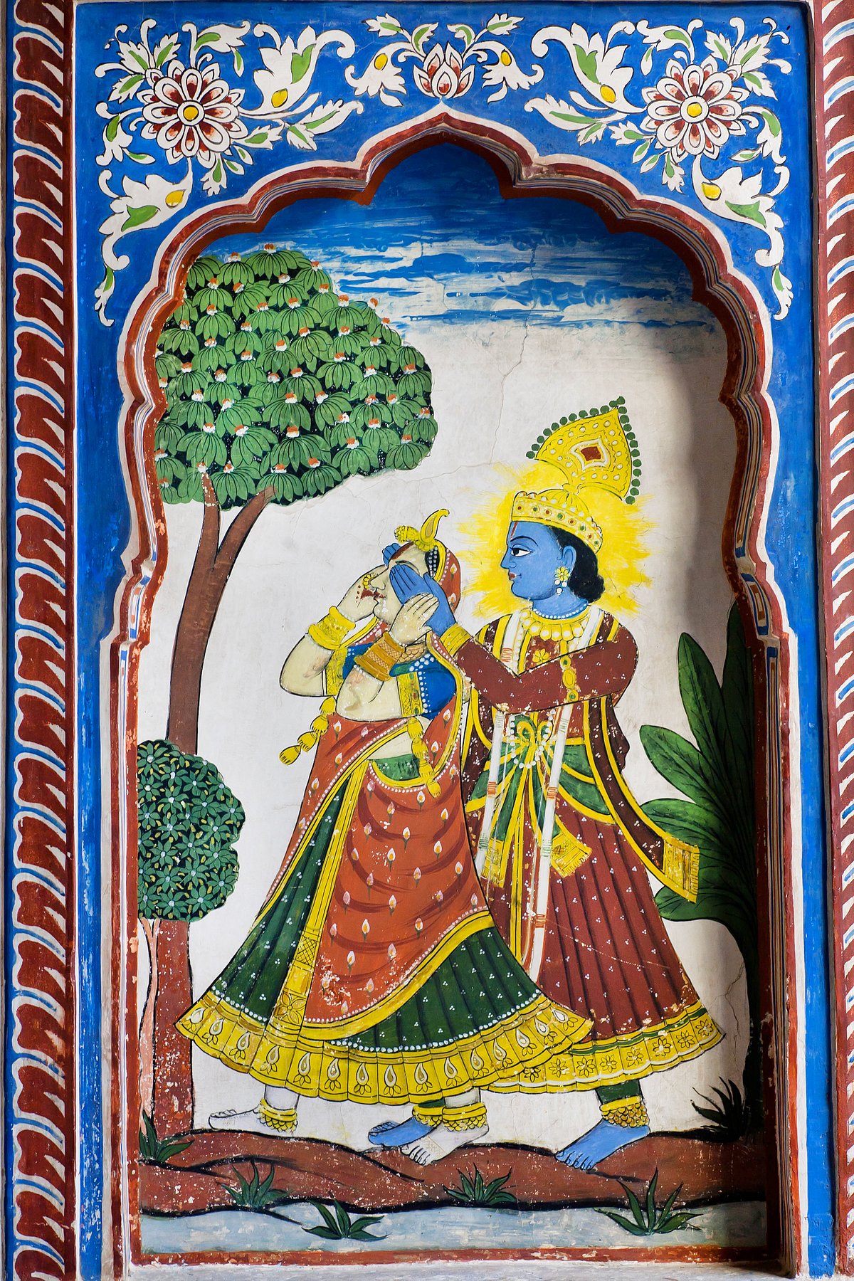 A Radha-Krishna scene depicted on the walls of the haveli