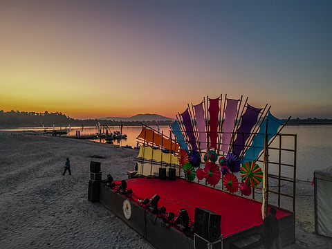 Bamboo stage on Brahmaputra Sandbar Island