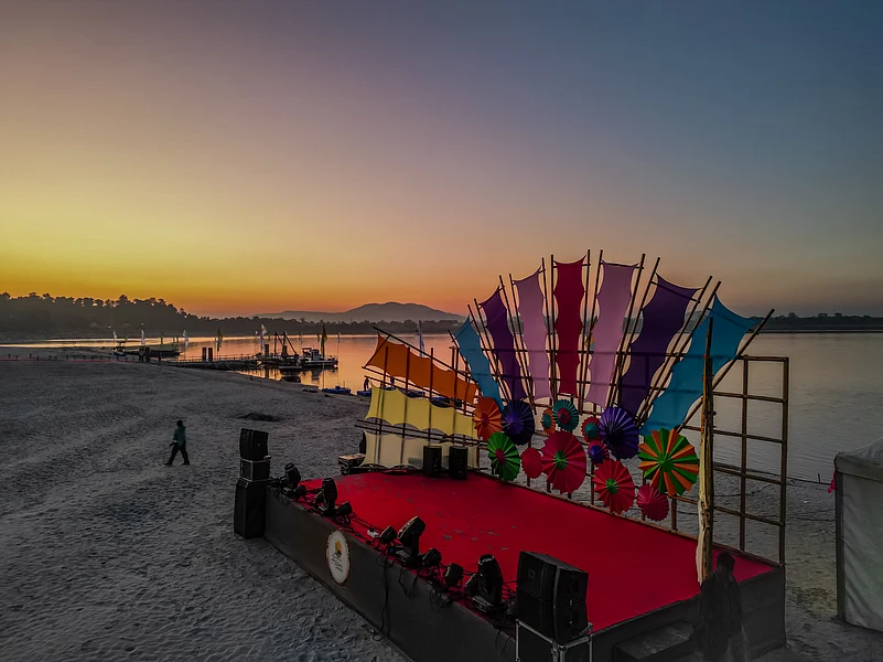 Bamboo stage on Brahmaputra Sandbar Island