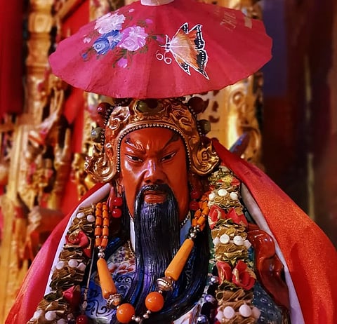 Protecting the altar of the temple is a replica of Kwan Tai Kwon, a mighty warrior