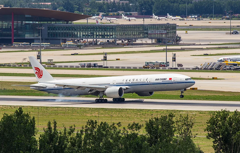 India severed commercial flights after a 2020 cross-border incident with China. Seen here is an Air China plane in Beijing