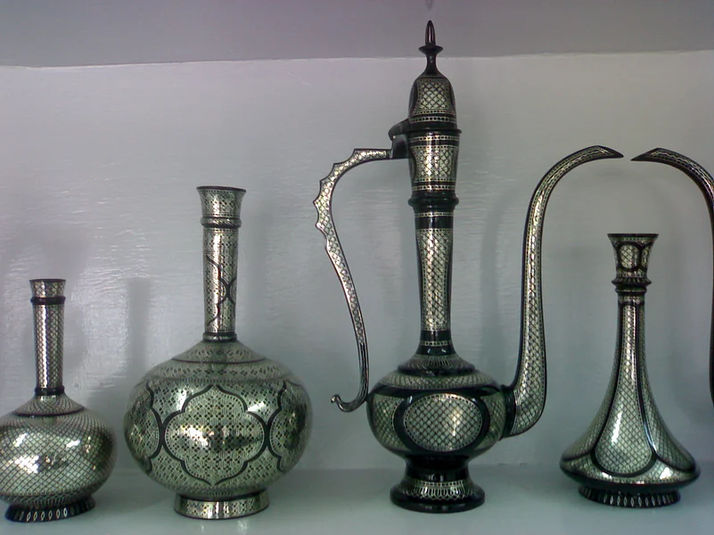 Bidriware vases and decanter