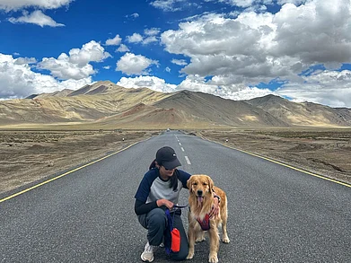 Niharika Singh Dalal poses with Theia, her furry travel companion
