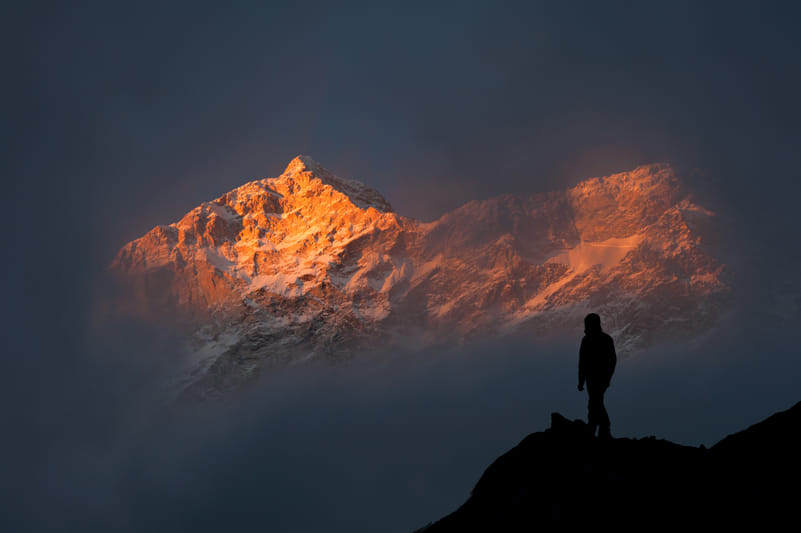 Manaslu at sunset. It is the eighth-highest mountain in the world at 8,163 metres