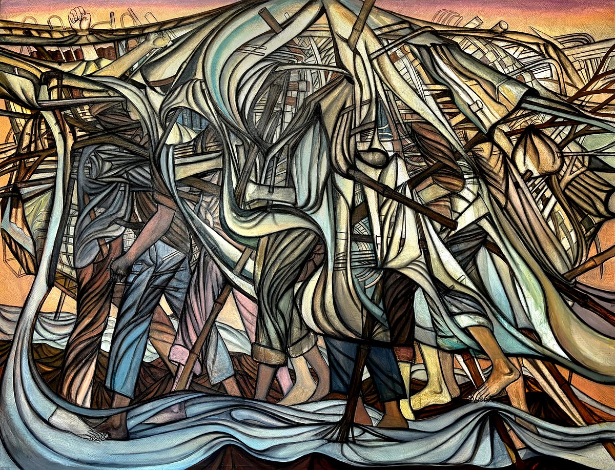 Anant Art Gallery. The Labour of Rights. Mixed media on canvas 72 x 96 in 2024