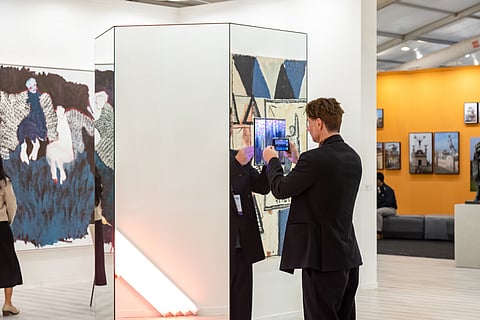 A visitor at David Zwirner at last year's India Art Fair in Delhi