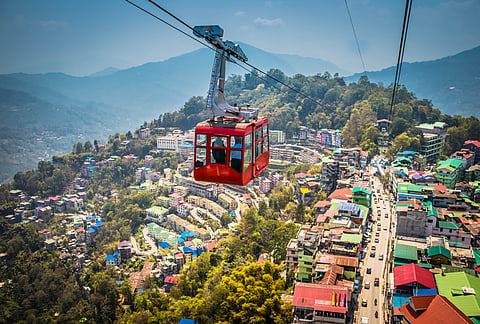 An aerial view of Gangtok from the rope line. 