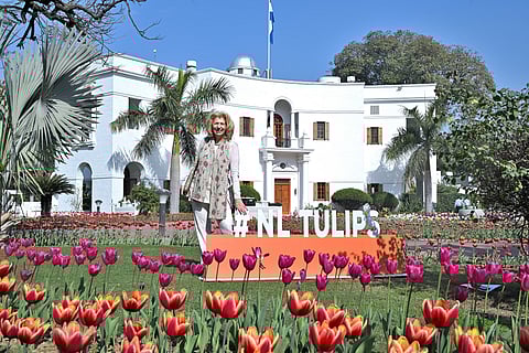 H.E. Marisa Gerards with her beloved tulips.