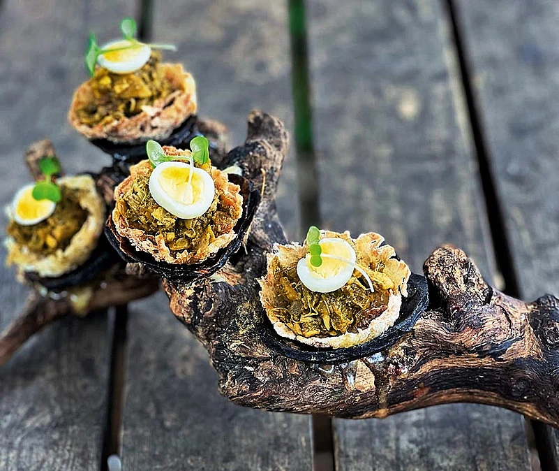 Hay-smoked mackerel with quail egg