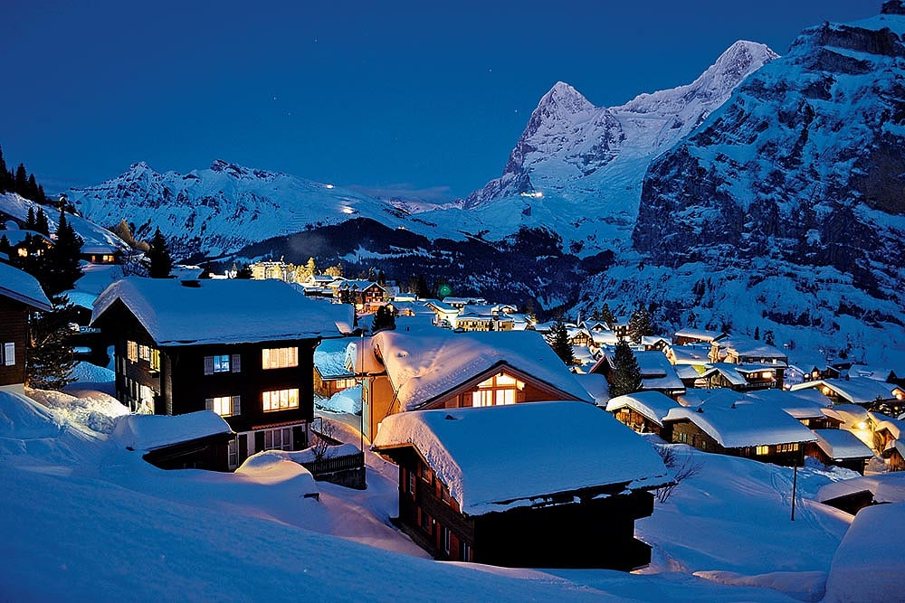 Mürren is a Swiss mountain village at the foot of the Schilthorn peak, accessible by cable car