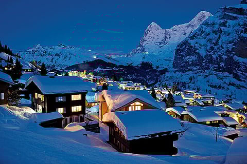 Mürren is a Swiss mountain village at the foot of the Schilthorn peak, accessible by cable car