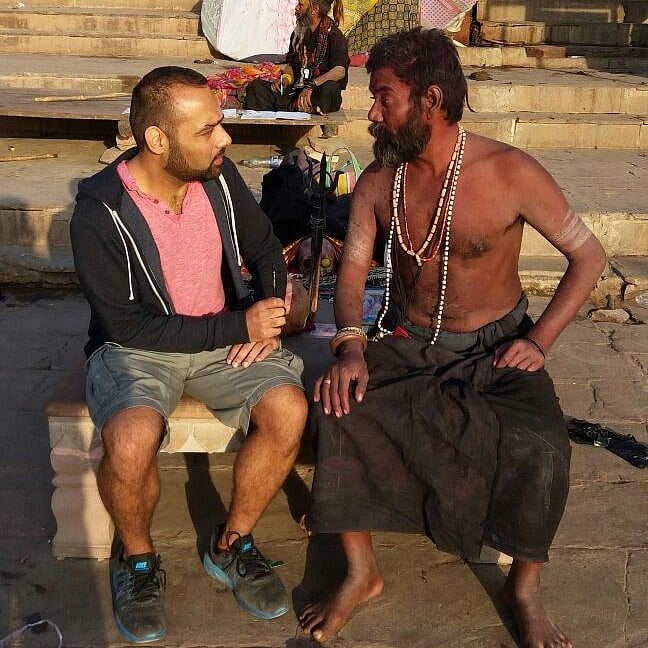 Author Siddharth Kapila interviewing an Aghori in Varanasi.